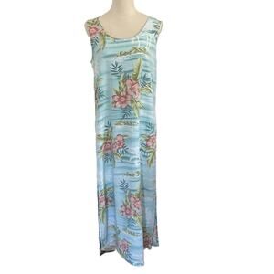 Tahiti Reef Club Dress Womens Large Midi Rayon Pull Over Floral Hawaiian Beachy